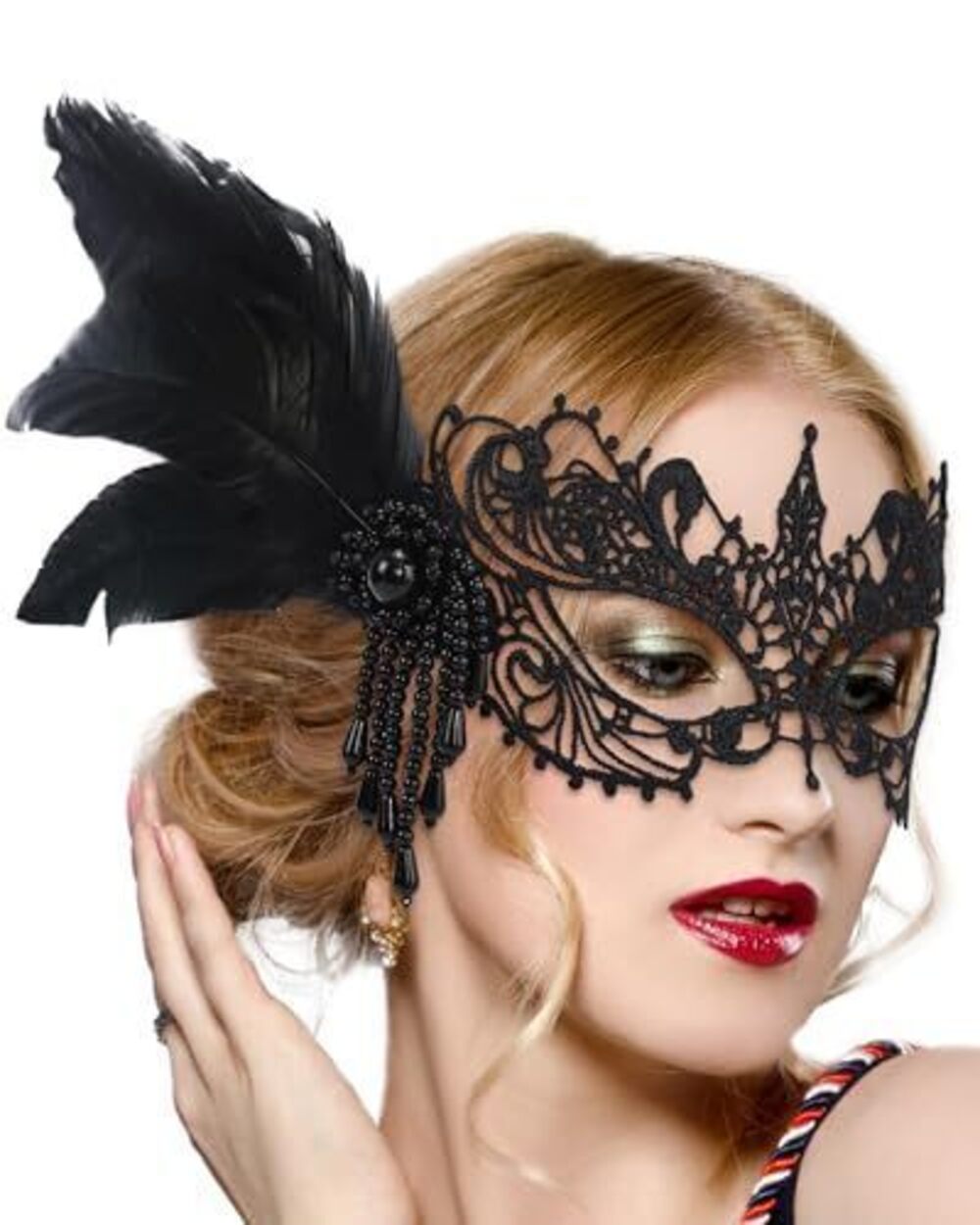 2565 Lace Masquerade Masks - Elegant Black Venetian Mask 1920s 50s Party